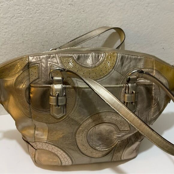 2011 Coach Chelsea Inlaid Perforated Leather Emerson Satchel Leather Rare - Picture 5 of 10